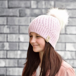 PATTERN ONLY - Crochet Rory Beanie. Chunky knit-look beanie. Pom Pom torque. Child adult beanie pattern