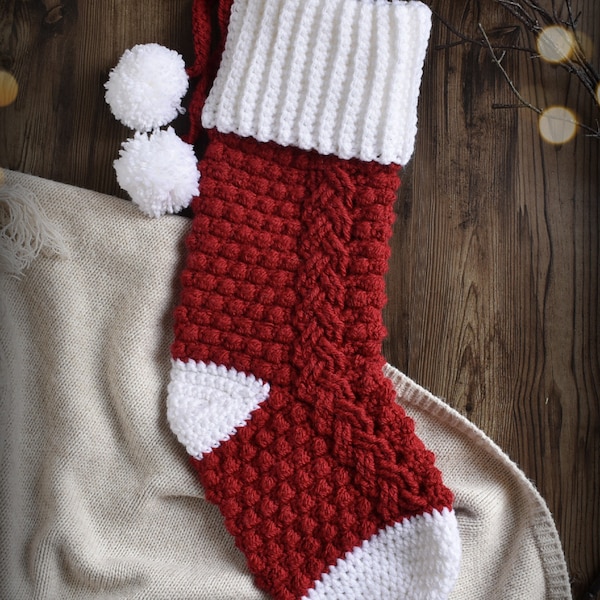 PATTERN ONLY - Berry Braided Stocking Crochet Pattern, Christmas Decor, Farmhouse, Boho Christmas