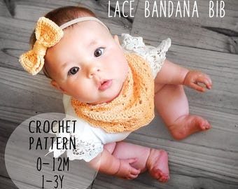 PATTERN ONLY - Baby/Toddler Boho Crochet Lace Bandana Bib