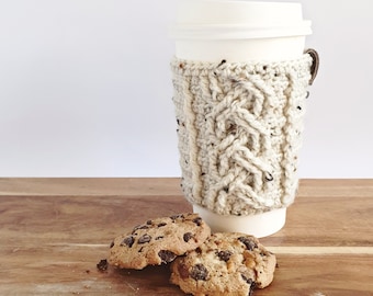 PATTERN ONLY - Crochet Cabled Coffee Cozy. Takeaway coffee sleeve. DIY gifts. Drink Koozy