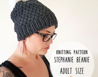 PATTERN ONLY - Adult Chunky Knit Stephanie beanie. Knitting Pattern