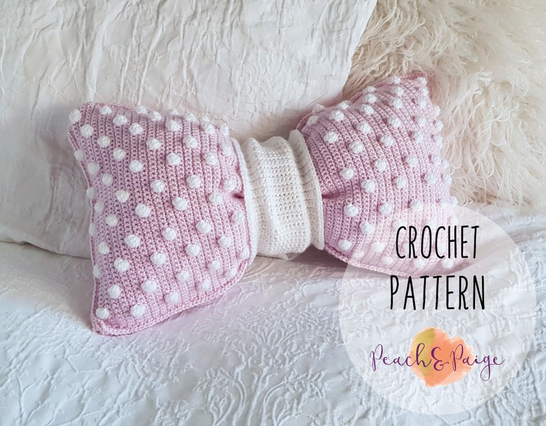 PATTERN ONLY Crochet Bobble Bow Pillow Pattern. DIY nursery decor. image 1