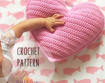 PATTERN ONLY - Crochet heart pillow pattern. DIY nursery decor.