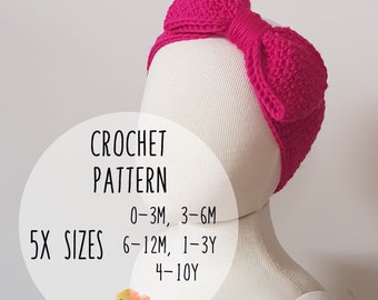 PATTERN ONLY - Baby/Child Jessica Earwarmer. Big Bow Crochet Earwarmer. Crochet Hair Accessory Pattern