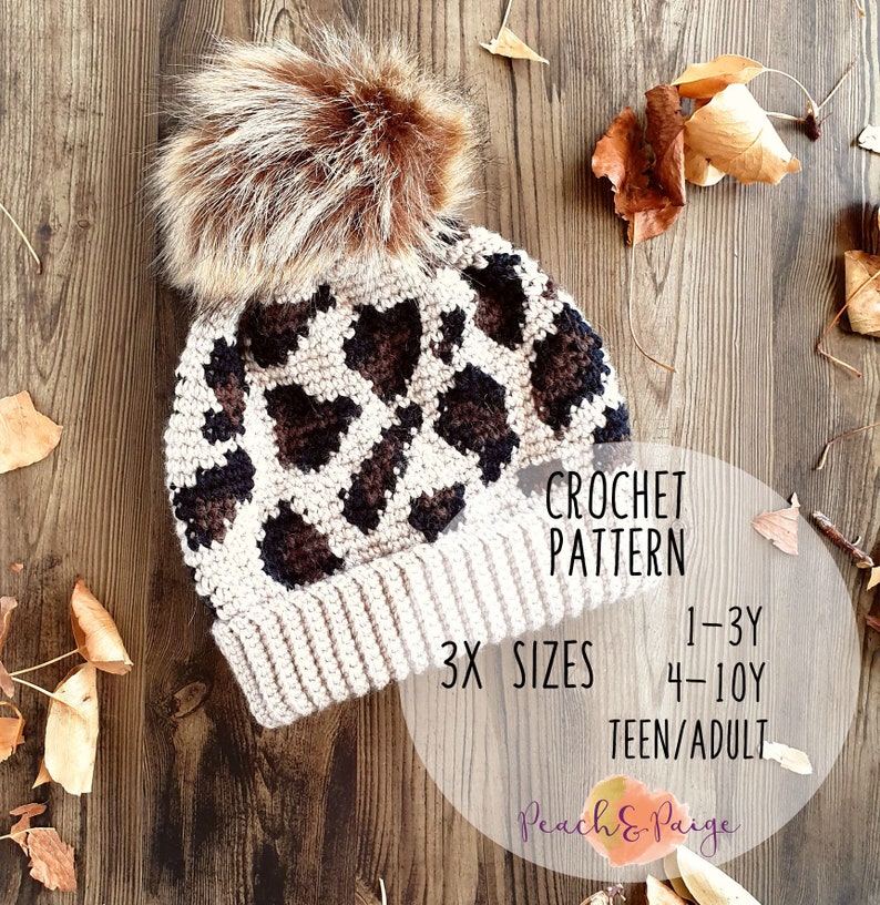 PATTERN ONLY Child/Adult Leopard Print Slouch Beanie. image 1