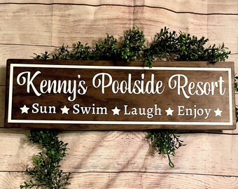 Welcome Custom Pool Decor Family Pool Rustic Distressed Wood Sign ENS1001802