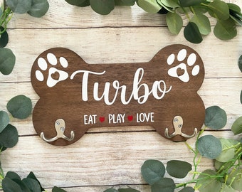 Personalized Dog Bone Leash Holder For Wall