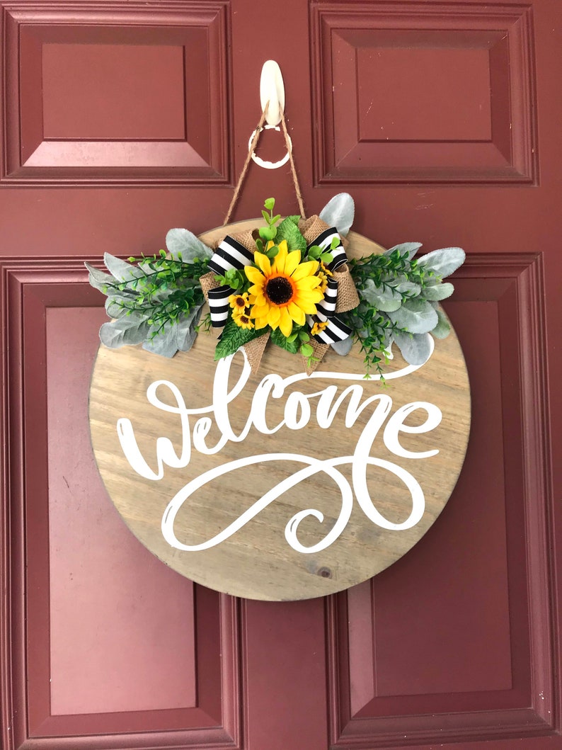 Round Welcome Sign Welcome Door Sign Round Welcome Front | Etsy