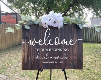 Wedding Welcome Sign | Welcome To Our Beginning Wedding Sign |  Wood Sign | Wooden Wedding Sign | Wedding Signage