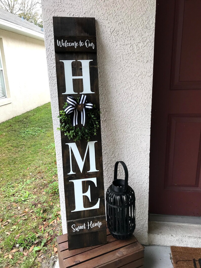 Vertical Home Sweet Home Wood Sign Front Door Farmhouse Sign Etsy