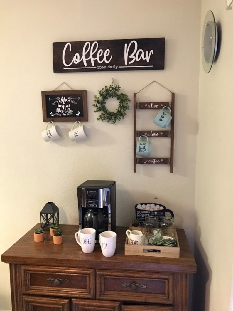 Coffee Bar Sign Farmhouse Wall Decor Wood Sign Open Daily Etsy