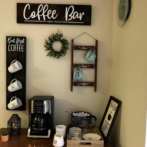 Coffee Mug Wall Rack / But First Coffee Sign / Farmhouse Wall Decor image 4