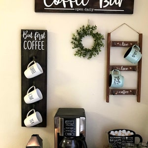 Coffee Mug Wall Rack / But First Coffee Sign / Farmhouse Wall Decor image 6