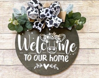 Front Door Decor | Front Door Wreath | Welcome to our Home| Cow | Year Round Wreath | Door Hanger | Housewarming Gift | Home Decor