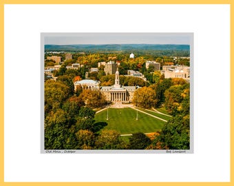 Penn State Old Main Aerial Photograph - Signed & Matted Print