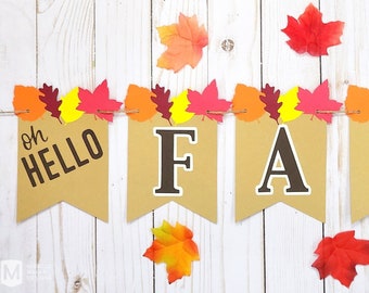 Hello Fall Banner, Fall Decor, Fall Banner for Mantle, Fall Garland, Oh Hello Fall, Fall Leaves Decor, Autumn Banner, Thanksgiving Decor