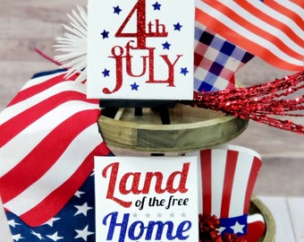 4th of July Tiered Tray Sign, Fourth of July Tiered Tray Decor, Patriotic Tiered Tray, July 4th, Land of the Free, Home of the Brave, USA