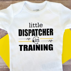 Little Dispatcher In Training Bodysuit, 911 Dispatcher Baby Gift, Thin Yellow Line Bodysuit, First Responder Gift, Dispatcher Baby, My Hero