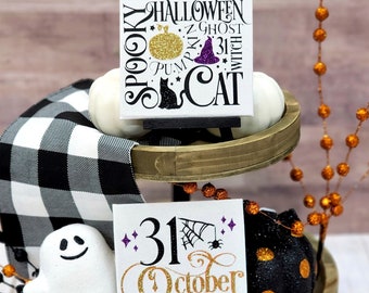 Halloween Tiered Tray Sign,  Halloween Tiered Tray Decor, Halloween Decorations, October 31, Mini Halloween Glitter Canvas Sign, Scary Decor