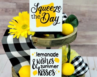 Lemon Tiered Tray Sign, Lemon Tiered Tray Decor, Summer Tiered Tray, Spring Decorative Tray, Squeeze the Day, Lemonade Tier Tray, Farmhouse
