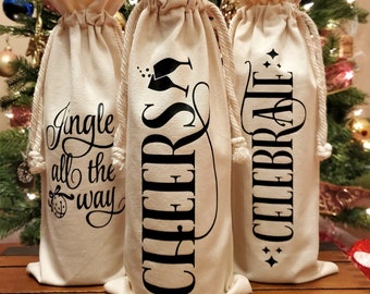 Wine Bag, Personalized Wine Gift Bag, Canvas Wine Bag, Hostess Gift, Wine Lover Gift, Holiday Wine Bags, Christmas Wine Gift, Thank You Gift