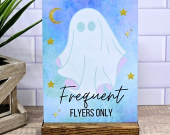 Pastel Halloween Decor, Metal Tin Sign w Base, Pink Halloween Decor, Frequent Flyers Only, Cute Ghost, Pastel Goth, Colorful Halloween Sign