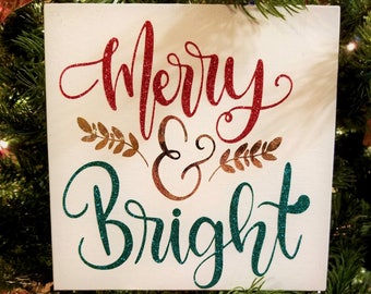 Merry and Bright Canvas Sign, Holiday Decorations, Christmas Sign, Wall Art, Home Décor, Holiday Gift, Christmas Gift, Seasonal Décor, 8x8"