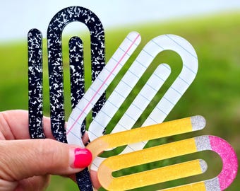 Teacher Paperclip Bookmark, Jumbo Acrylic Paperclip Bookmark for School, Bookmark Gift for Teachers, Book Lovers Gift, Cute School Supplies