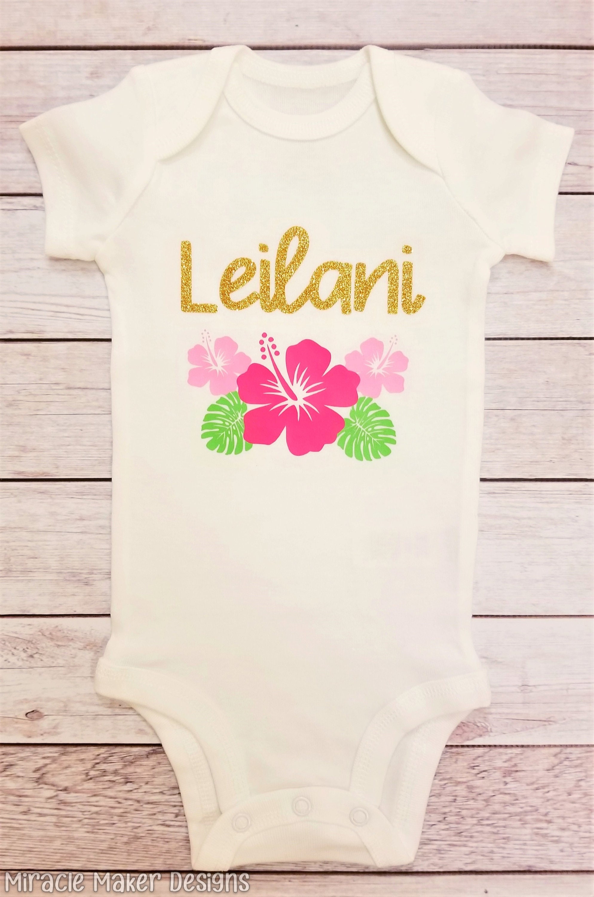 Personalized Hawaiian Flower Bodysuit Baby Girl Name Outfit | Etsy
