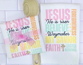 He Is Risen Easter Kitchen Towel, Christian Home Decor, Religious Easter Kitchen Decor, Faith-Based Gift, Easter Gift, Spring Subway Art