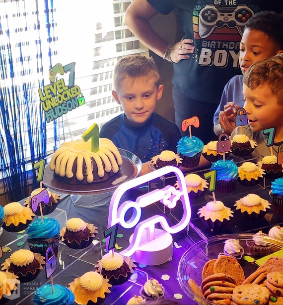 "Level 10th Unlocked" Cake Topper - Video Game Theme Birthday Decor For Boys, 10th Birthday Party Supplies - View #2