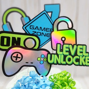 Level Unlocked Photo Booth Props, Any Age, Set of 7, Video Game Party Center Pieces, Gamer Decorations, Gaming Birthday Party, Level Up