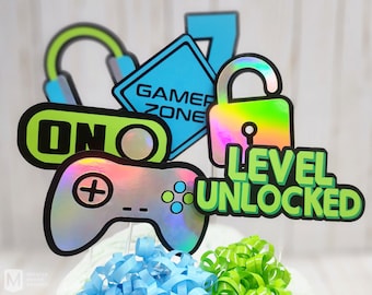 Level Unlocked Photo Booth Props, Any Age, Set of 7, Video Game Party Center Pieces, Gamer Decorations, Gaming Birthday Party, Level Up