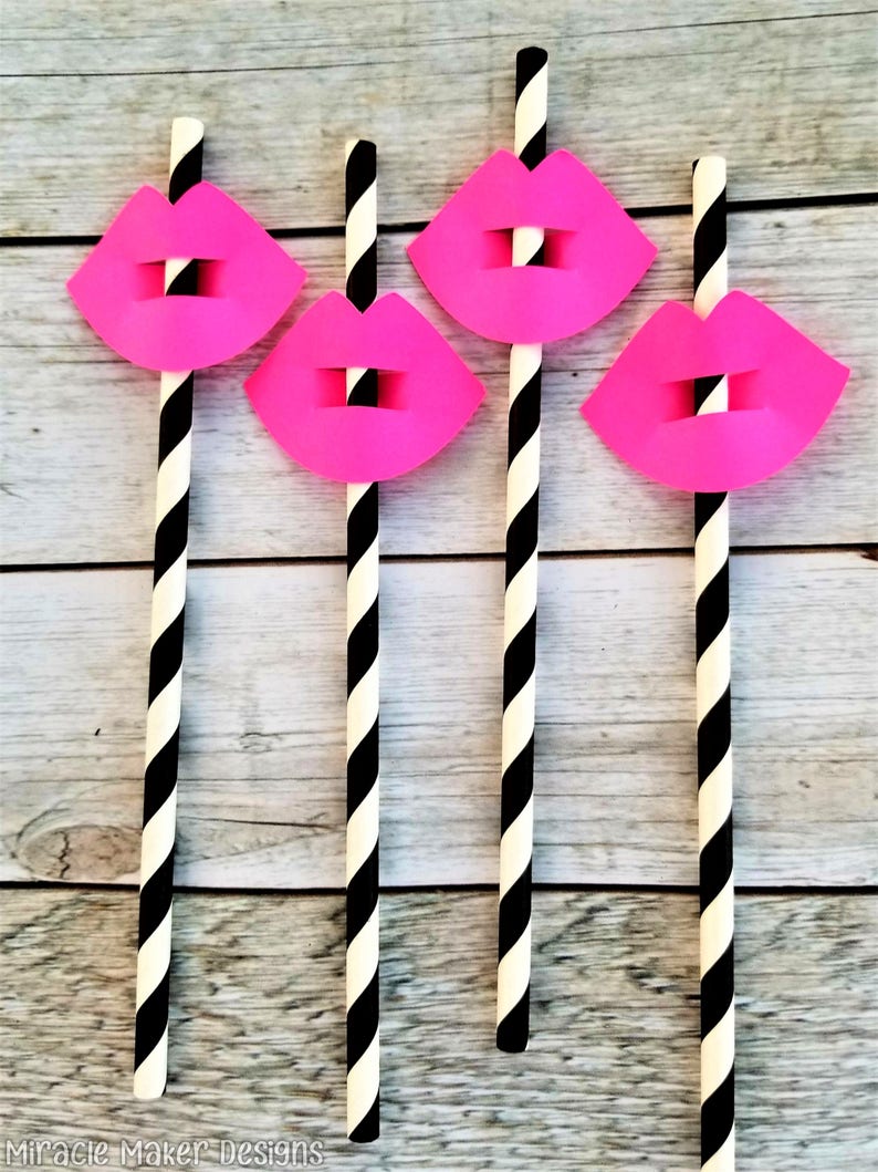 Lips Party Straws Kisses Straw Toppers Hot Pink Lips Paper Etsy