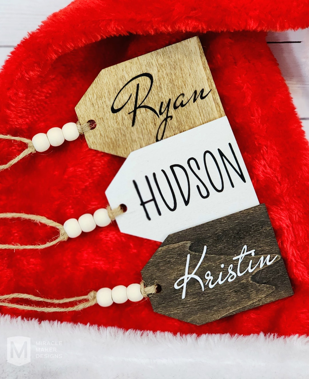 Personalized Stocking Name Tag, Custom Wood Gift Tag, Christmas Name