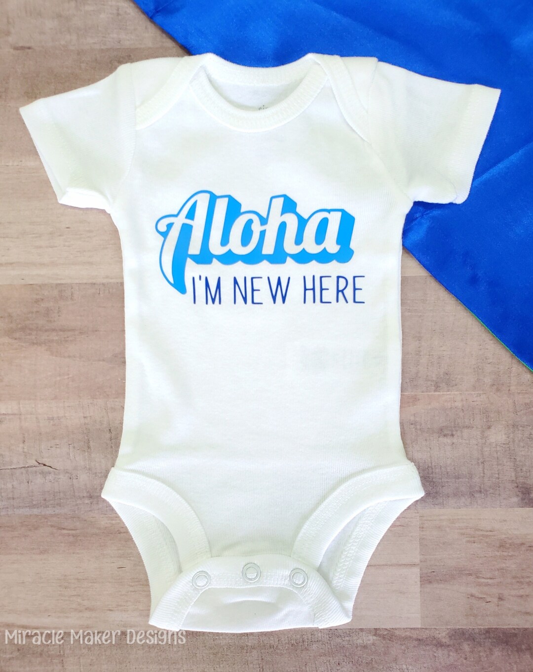 Blue Aloha I'm New Here Baby Bodysuit , Hawaiian Baby Outfit, New Baby ...