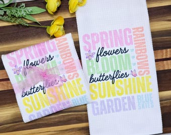Spring Words Kitchen Towel, Pastel Spring Home Decor, Spring Decorative Towel for Bathroom or Kitchen, Farmhouse Kitchen Decor, Tea Towel