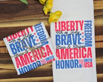 4th of July Kitchen Towel, Patriotic Waffle Weave Towel, Fourth of July Decor, Patriotic Kitchen Decor, Red White and Blue Dish Towel, USA
