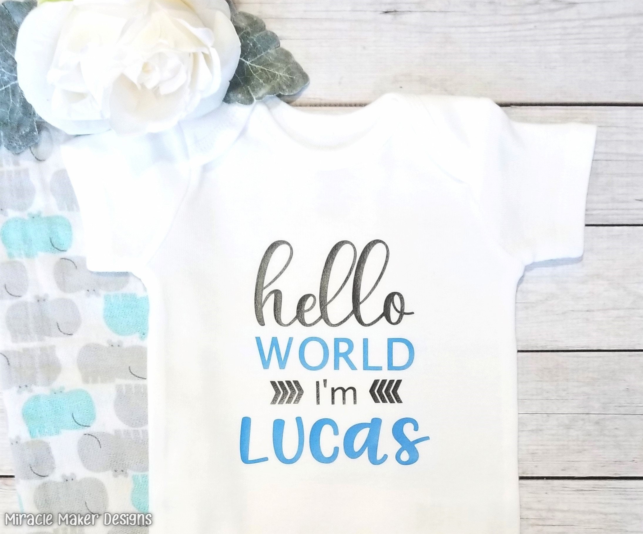 12-18 months shower Personalised Any Name Hello World Baby vest Unisex Newborn