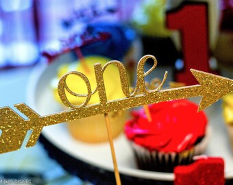 One Cake Topper, Gold Glitter Cake Topper, First Birthday Cake Topper, Cursive One Cake Topper, Arrow Cake Topper, Birthday Cake Decorations