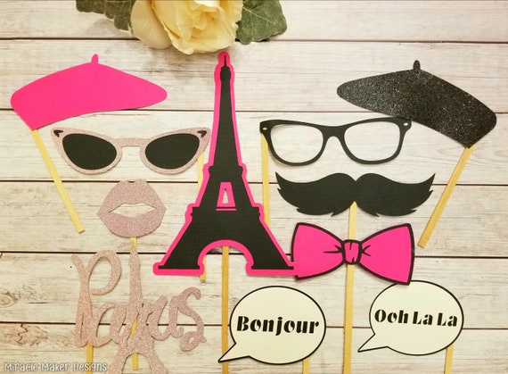 Paris Photo Booth Props Parisian Party Decorations Paris Etsy