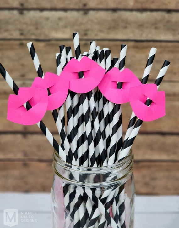 Lips Party Straws, Kisses Straw Toppers, Hot Pink Lips, Paper Straw,  Bachelorette Décor, Bridal Shower Decoration, Sweet Sixteen Party Décor 