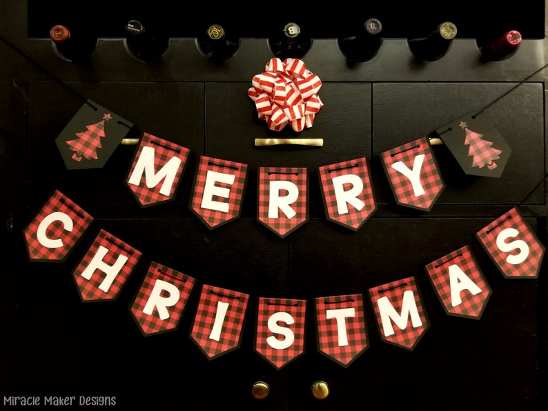 Red Buffalo Plaid Merry Christmas Banner Christmas | Etsy