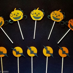 Halloween Cupcake Toppers, Pumpkin Topper, Bat Cupcake Toppers, Halloween Decorations, Halloween Party, Halloween Cupcakes, Halloween Topper image 2