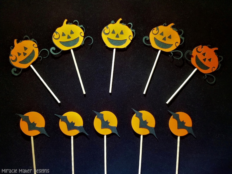 Halloween Cupcake Toppers, Pumpkin Topper, Bat Cupcake Toppers, Halloween Decorations, Halloween Party, Halloween Cupcakes, Halloween Topper image 2