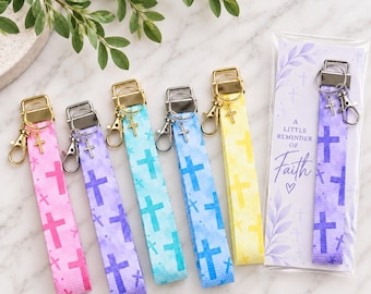 Christian Wristlet Keychain | Cross Keychain | Faith Gift for Women | Fabric Wristlet Key Fob | Religious Gift | Christian Gift