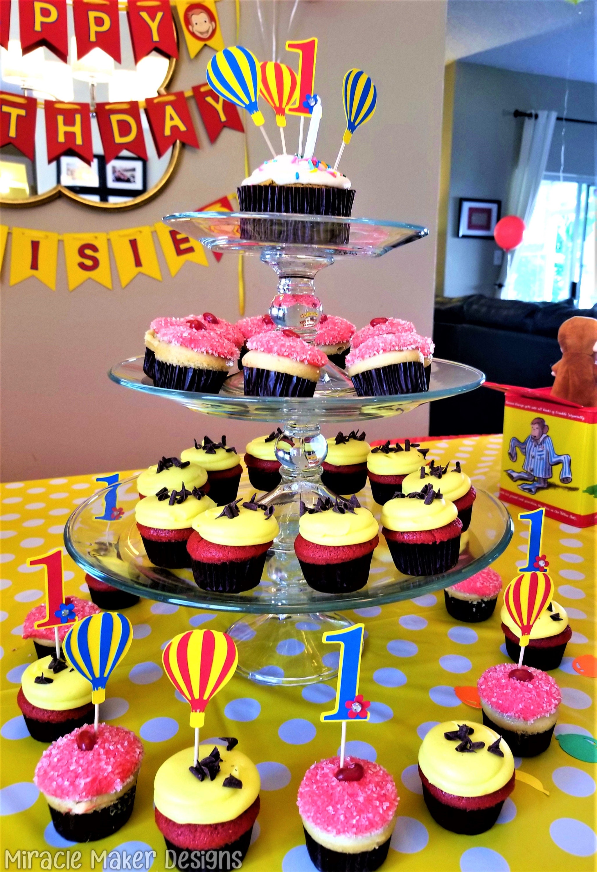 Hot Air Balloon Cupcake Toppers First Birthday Cupcake Etsy