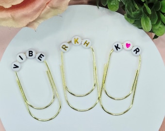 Custom Lettered Gold Paperclip Bookmark, Monogram Planner Clip, Personalized 4 Letter Word or Initials, Bookish Gift