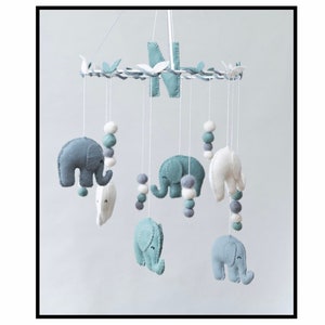 Elephant Baby Mobile, new baby gift, nursery mobile, teal / grey / white elephants, personalised baby mobile