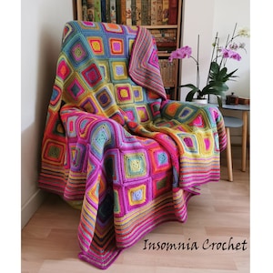 Boho Rainbow Blanket Crochet Pattern PDF - Colour Wash Granny Square Heirloom Afghan Unique Hippy Retro Modern